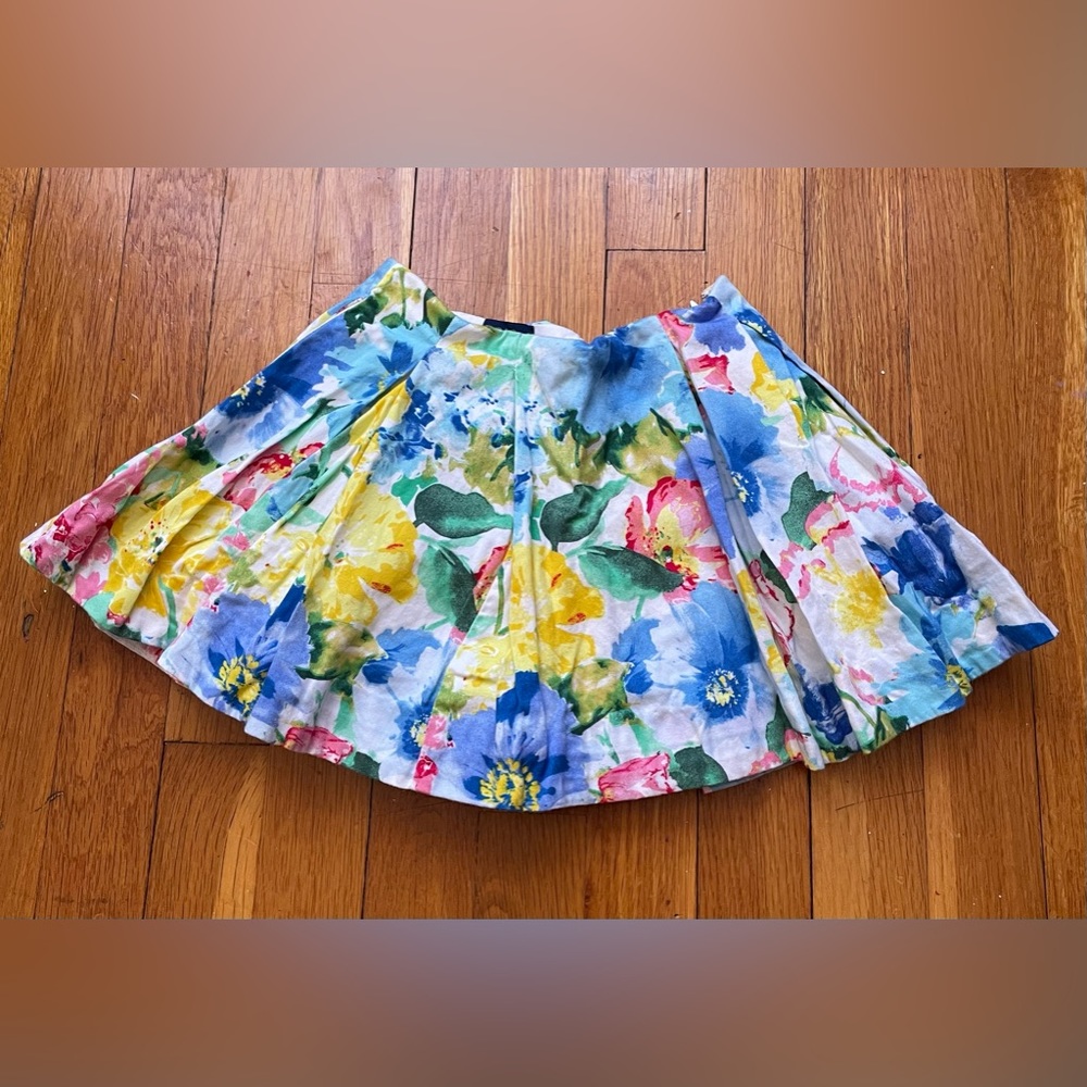 Polo Ralph Lauren Girl’s Floral Mini Pleated Skirt Pockets 100% Cotton Size 4